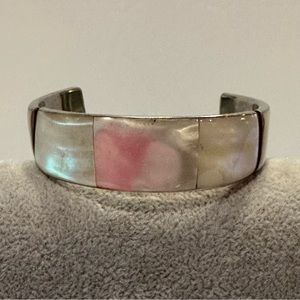 Vintage Mother of Pearl Cuff Bracelet - silver tone